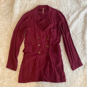 Free People, S, cranberry double breasted blazer dress long sleeve